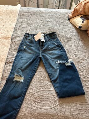 Kancan 9/28 Classic Ankle High-Rise Distressed Women’s Jeans - Blue